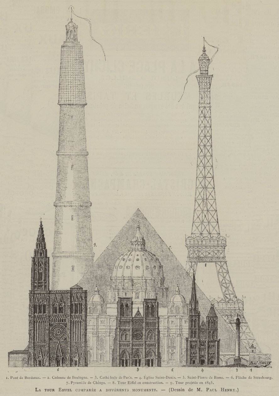 La tour Eiffel comparee a differents monuments (kaiverrus) (kaiverrus) tekijältä French School