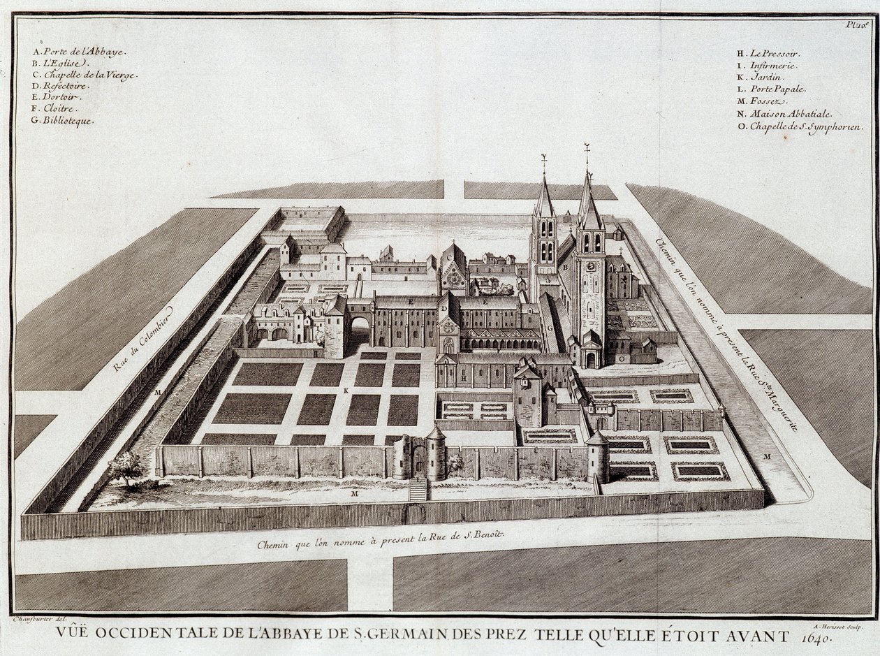 Saint Germainin luostari ennen vuotta 1640 - Dom Jacques Bouillartin teoksessa St Germain des Presin luostarin historia, toim. Dupuis, Pariisi tekijältä French School