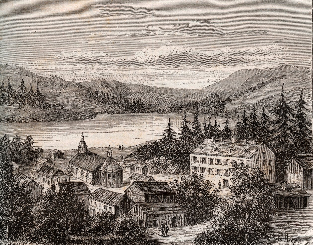 Lac de Gerardmer - Alsace Champagne Ardenne Lorraine - kaiverrus "La France illustree: maantiede, historia, tilastohallinto" V.A. Maltaanruskea. 1884 tekijältä French School