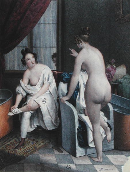 Naiset kylpemässä, n. 1840 (väri litho) tekijältä French School