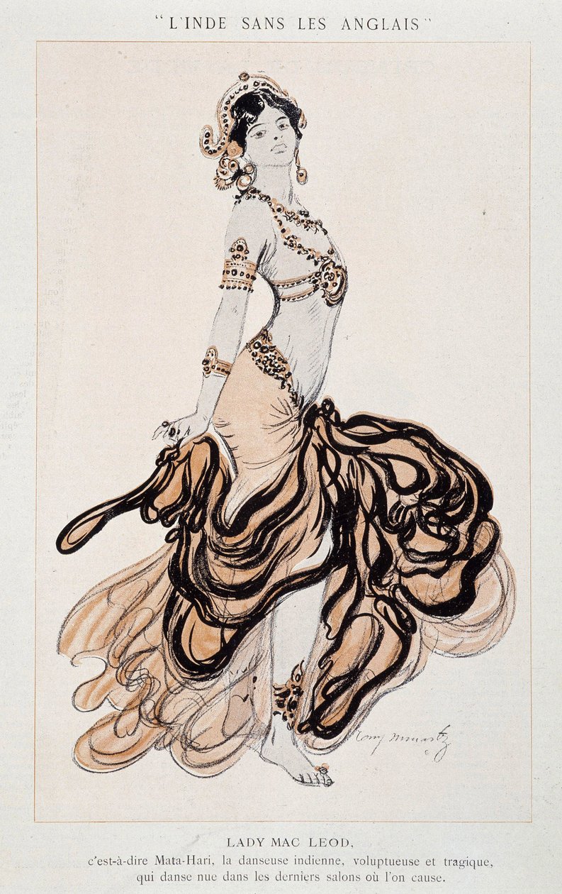 Lady Mac Leod, eli Mata Hari tanssii - "La Vie Parisienne" -lehdessä 24/06/1905 (kaiverrus). tekijältä French School