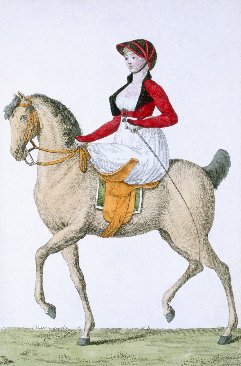 Lady riding sideddle, Costumes Parisien, julkaistu Journal des Dames et des Modes, 1798 tekijältä French School