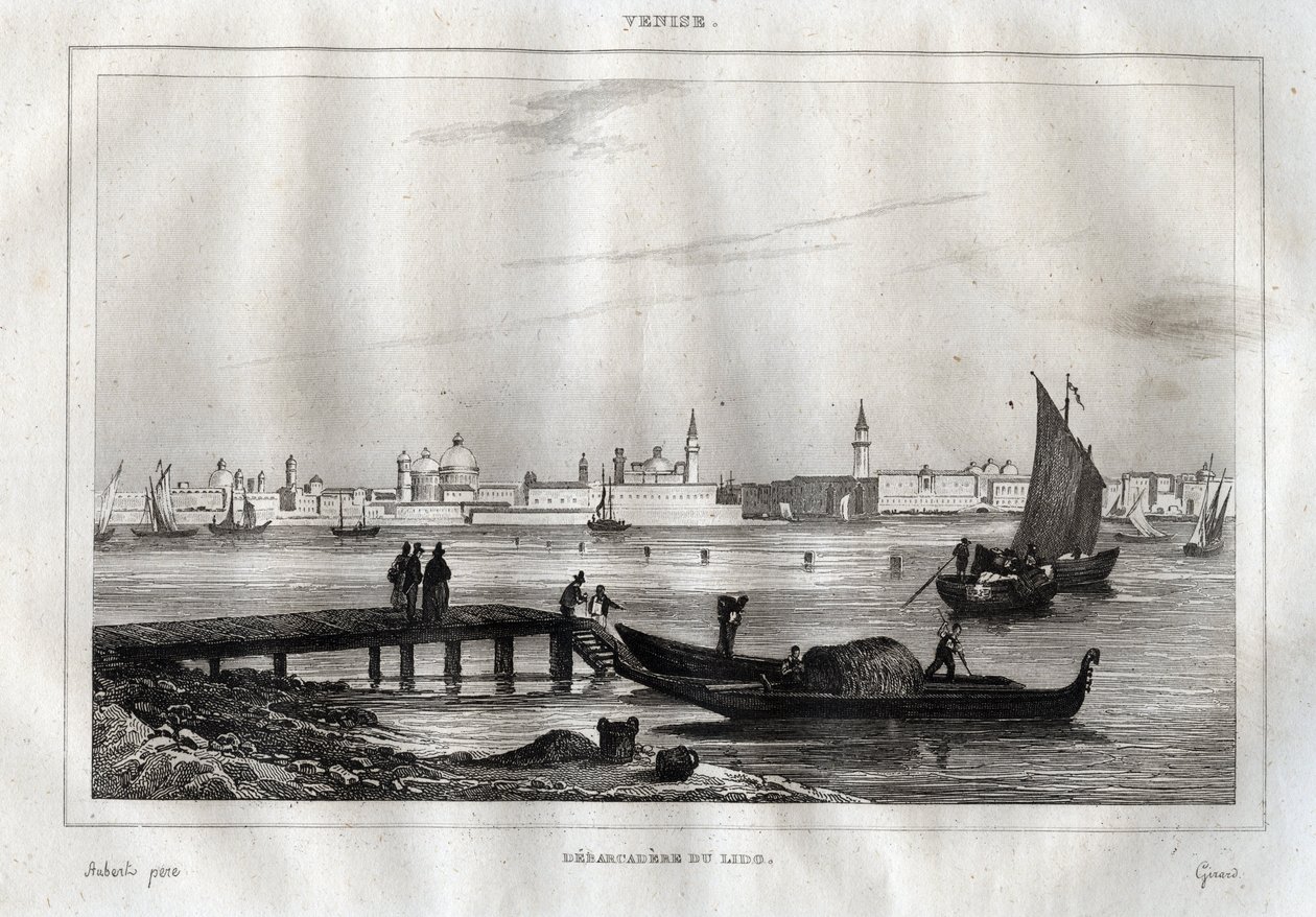 Venetsian Lidon laskeutumislava - Kaiverrus "" Maalauksellisesta Italiasta"", M. de Norvins, Ch. Nodier 1834-1836. tekijältä French School