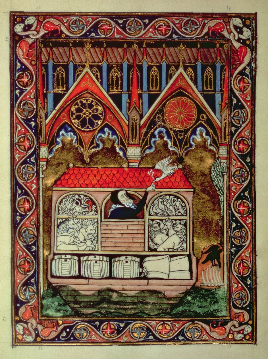 Lat 10525 f.3v Nooan arkki, St. Louisin psalteri, n. 1258-1270 tekijältä French School