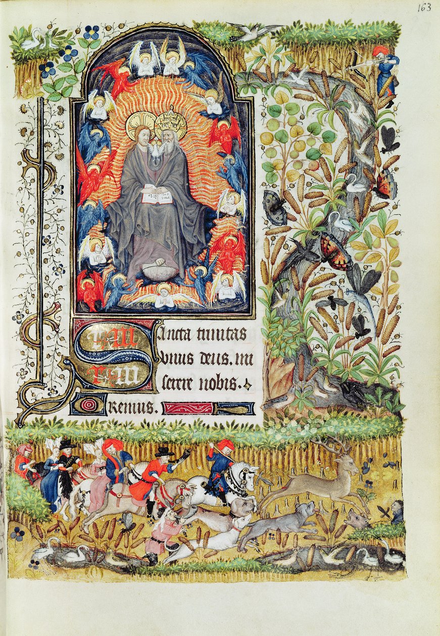 Lat 1156 B f.163 marraskuu; hirvenmetsästys, Marguerite dOrleansin tunneilta, 1426-38 tekijältä French School
