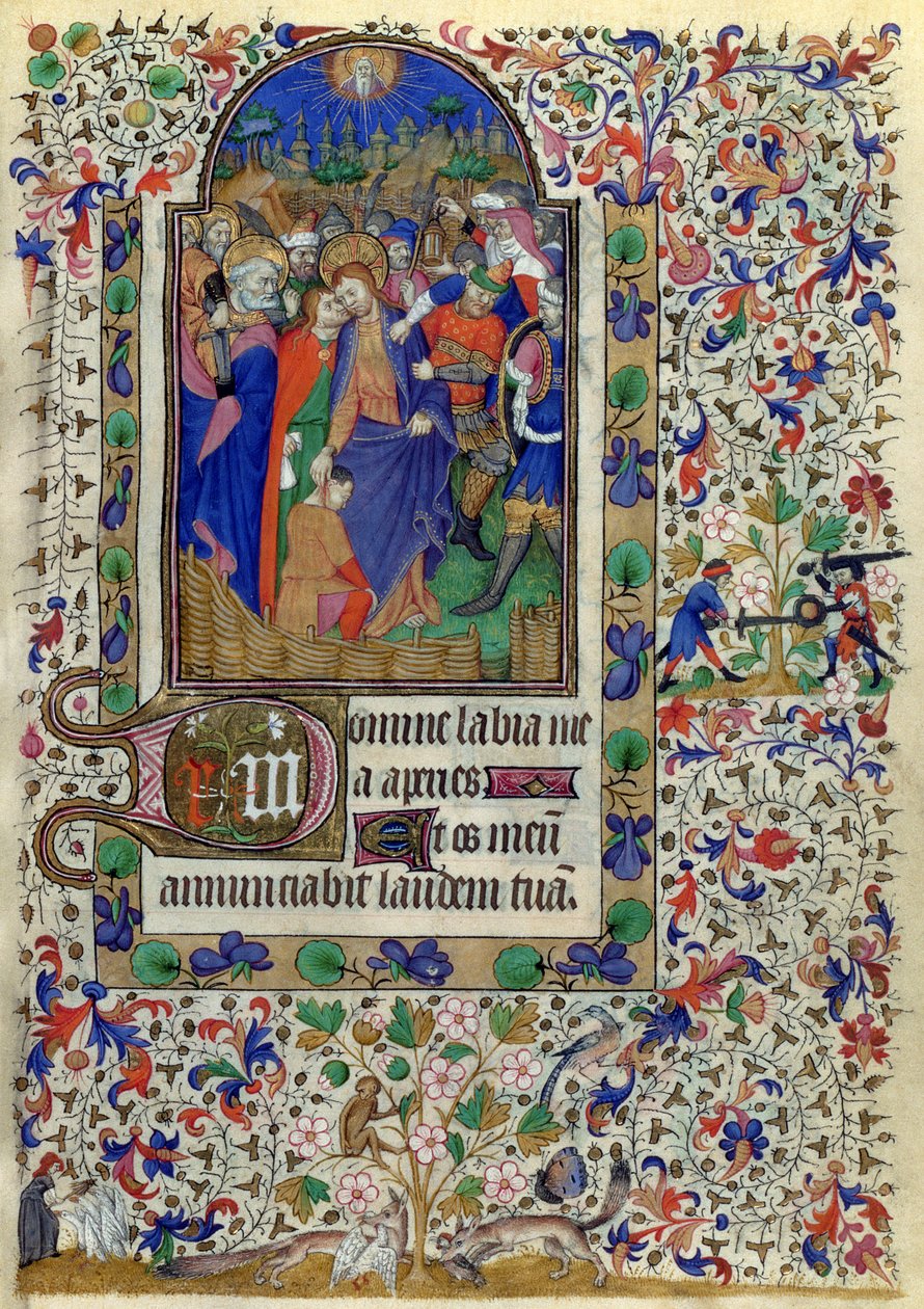 Lat 1156 f.133 Juudaksen suudelma, Marguerite dOrleansin tunneilta, 1426-38 tekijältä French School