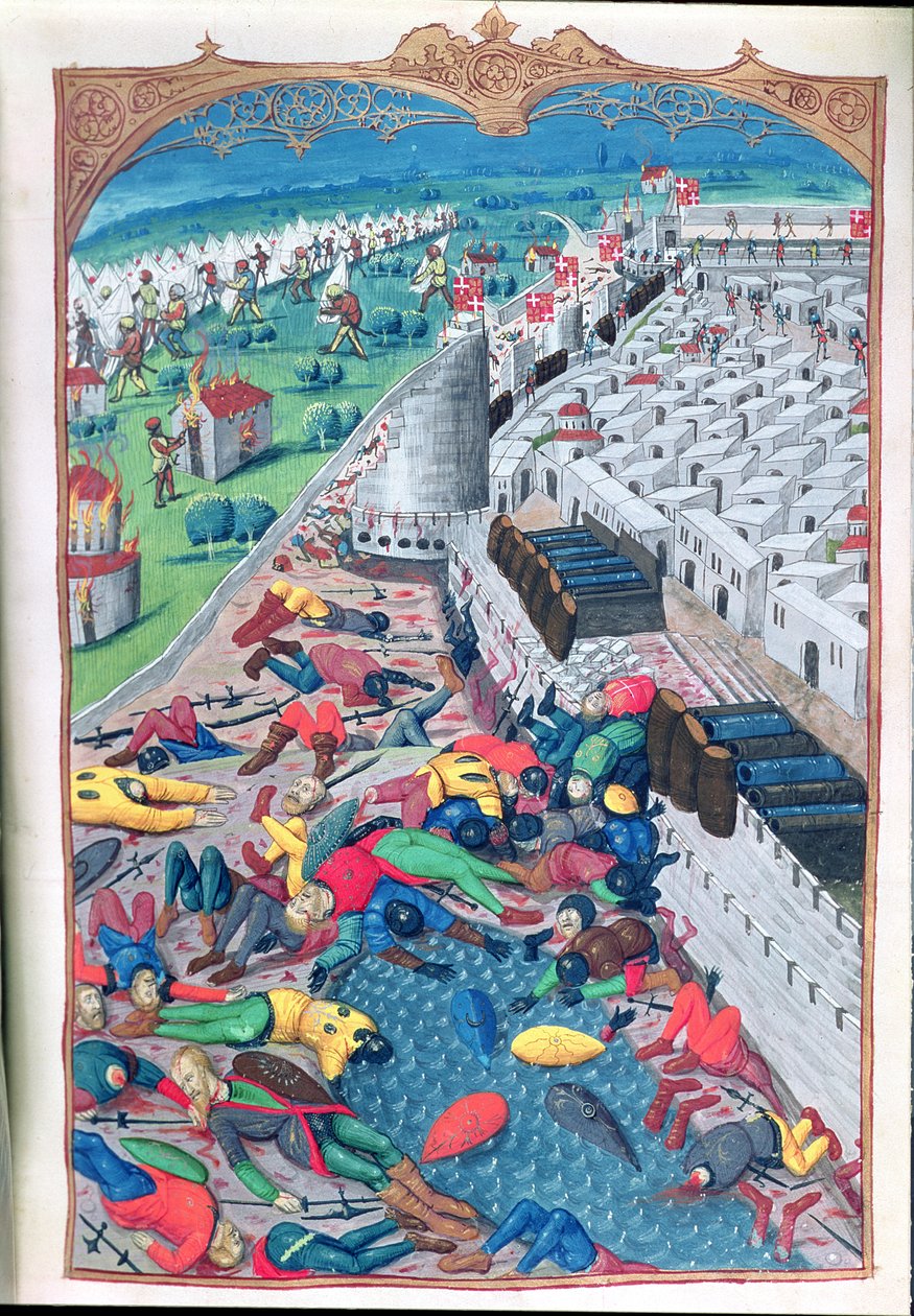 Lat 6067 kunniallisen antautumisen jälkeen, Guillaume Caoursinin teoksesta Rodoksen piirityksen historia, 1483 tekijältä French School