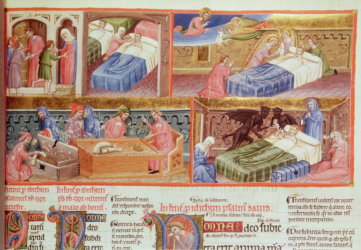 Lat 8846 f.106 Hyvä mies viedään taivaaseen ja ahne mies helvettiin Hebraica Romana Gallicasta tekijältä French School