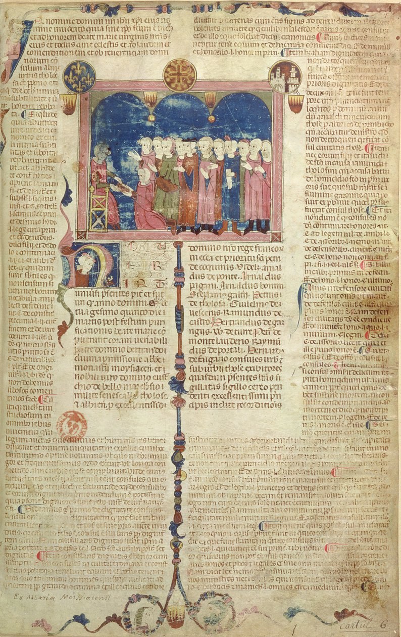 Lat 9187 f.1 Kirjan esittelevä kirjailija, Coutumes de Toulouse, 1296 tekijältä French School