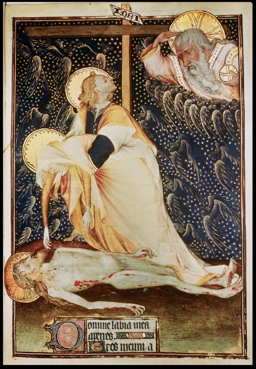 Lat 9471 f.135 The Deposition of Christ, tehty Yolandalle, Anjoun Ludvig II:n leskelle, joka tunnettiin hänen elinaikanaan Sisilian kuningattarena, Grandes Heures de Rohanista, 1418 tekijältä French School