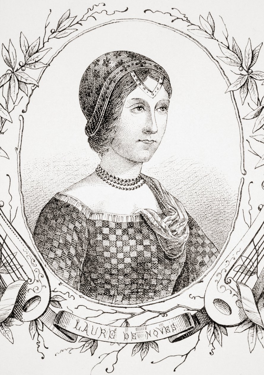 Laura de Noves, The Ancient and Modern Universal History, julkaistu Strasbourgissa n. 1860 (kaiverrus) tekijältä French School
