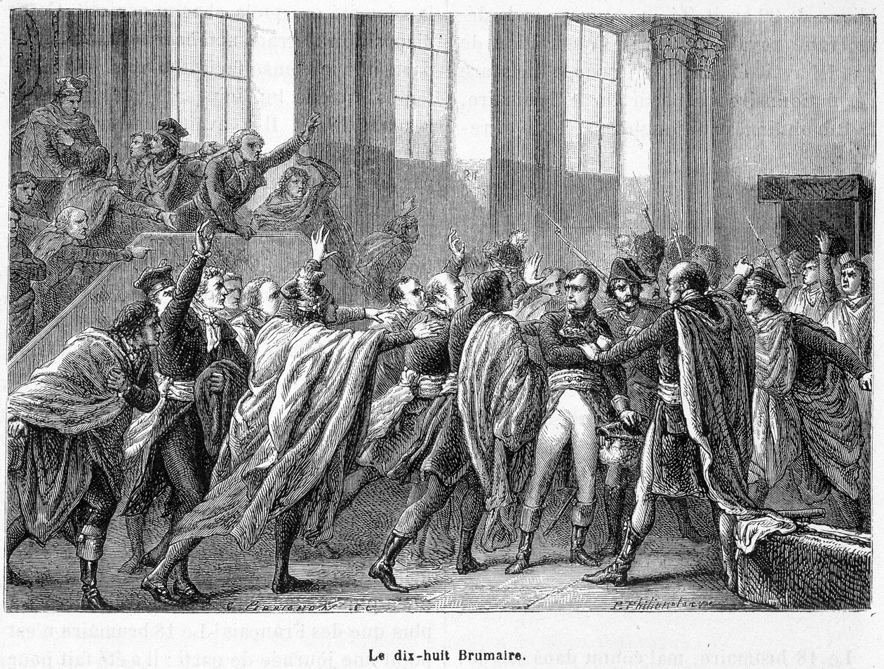 18 Brumaire vuosi 8: Napoleonin vallankaappaus Saint-Cloudissa Conseil des Cinq-Centsissä (viisisataa) (500 hengen huone) - "La France Populairessa"" tekijältä French School