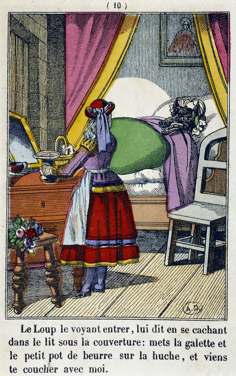 Le Chaperon Rouge dans la chambre du loup - teoksessa ”Punahilkka”, toim. Pellerin, Epinal, n.d. 19. tekijältä French School