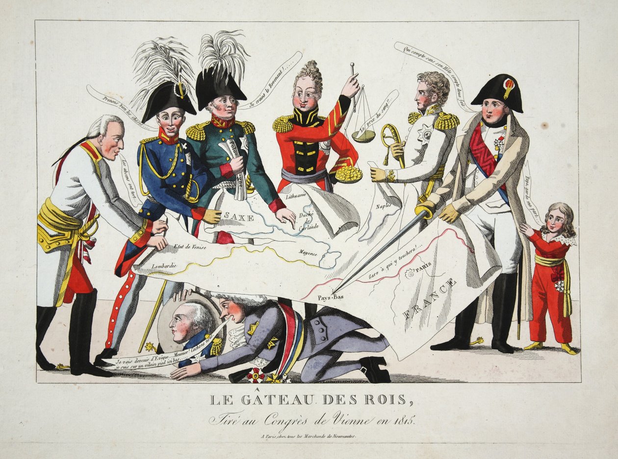 Le Gateau des Rois, piirretty Wienin kongressissa vuonna 1815, pub. tekijältä French School
