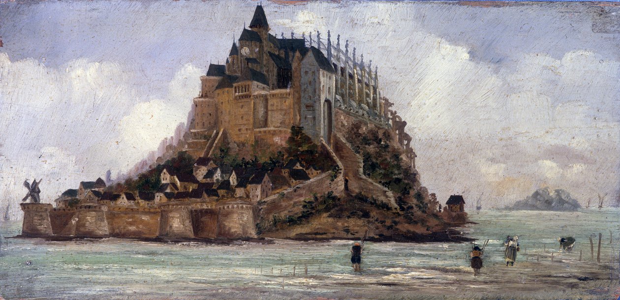 Le Mont Saint-Michel matala tamma - öljy paneelille, anonyymi tekijältä French School