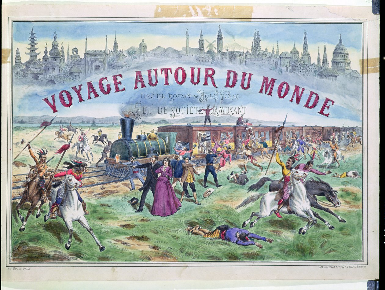 Le Voyage Autour du Monde, laatikon kansi peliin, joka perustuu Jules Vernen (1828-1905) Around the World in 80 Days -elokuvaan tekijältä French School
