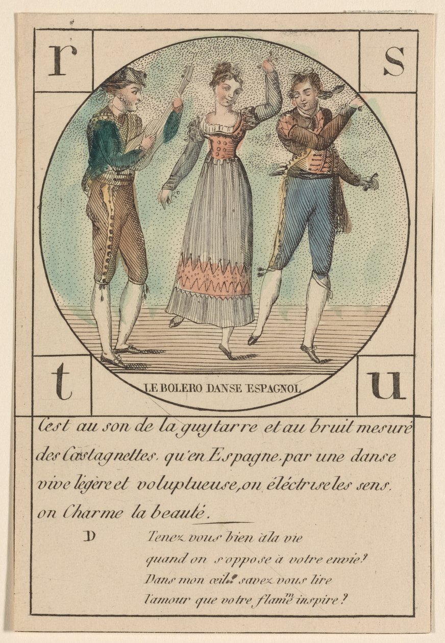 "Bolero, espanjalainen tanssi" aakkoskorttisarjasta, n. 1810-1919 tekijältä French School