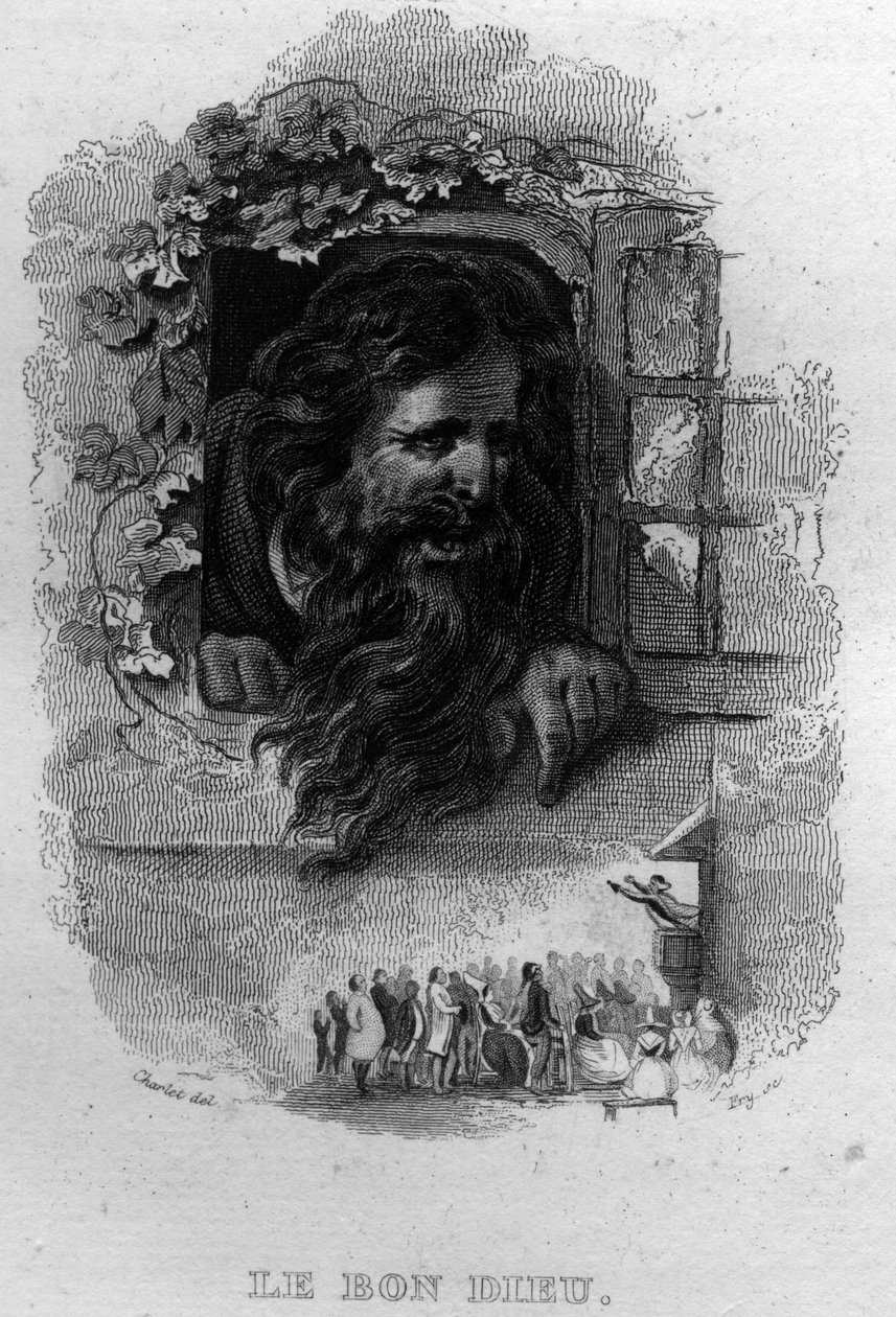 Pierre Jean de Beranger (1780-1857), ranskalainen runoilija ja lauluntekijä, The Good God Chanson de Beranger teoksessa "Oeuvres valmistuu" (1834). tekijältä French School