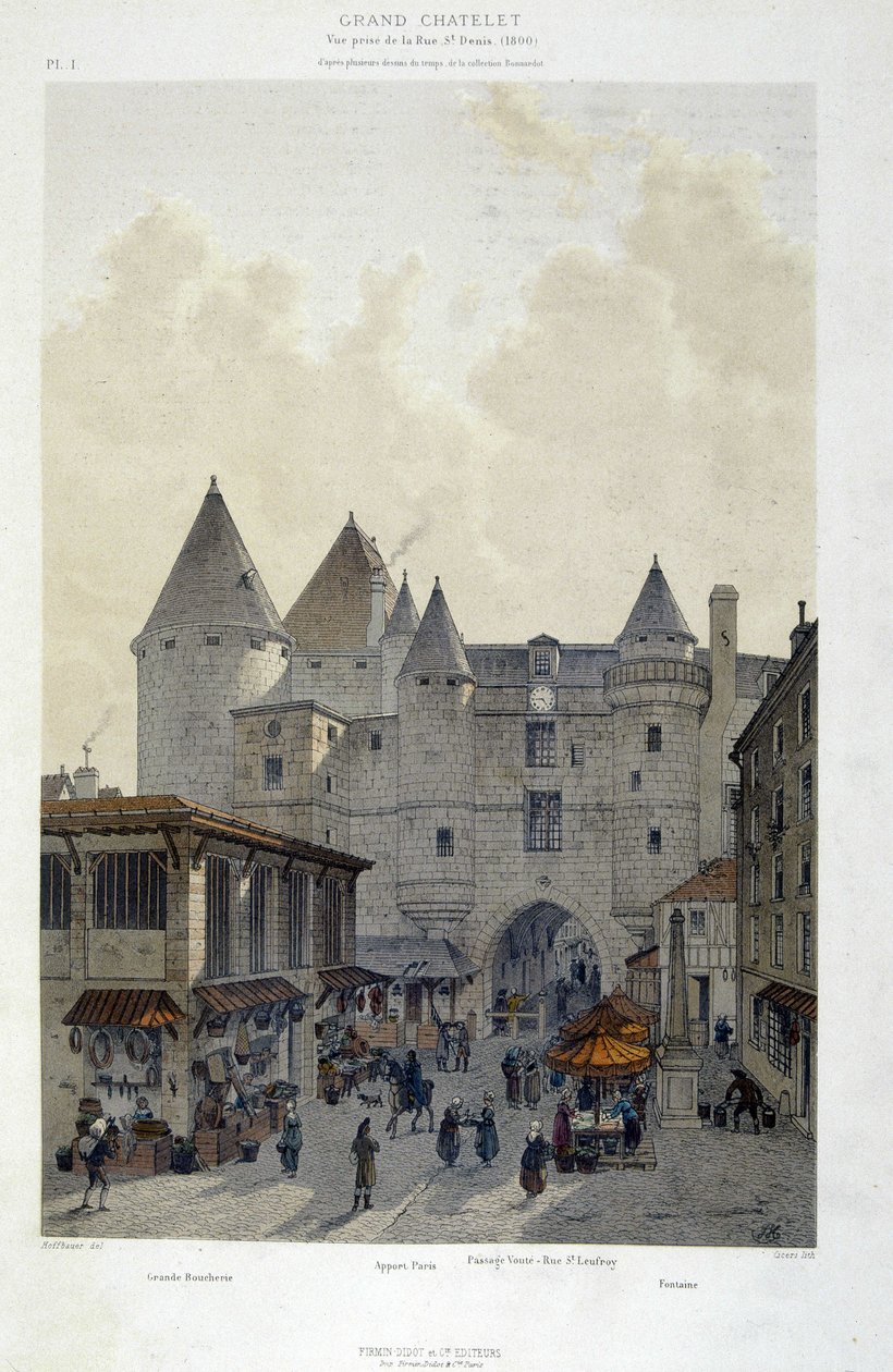 Le grand Chatelet rue St Denisin vieressä vuonna 1800 - "Pariisissa kautta aikojen: temppeli ja rue Royale", 1800-luvun loppu tekijältä French School