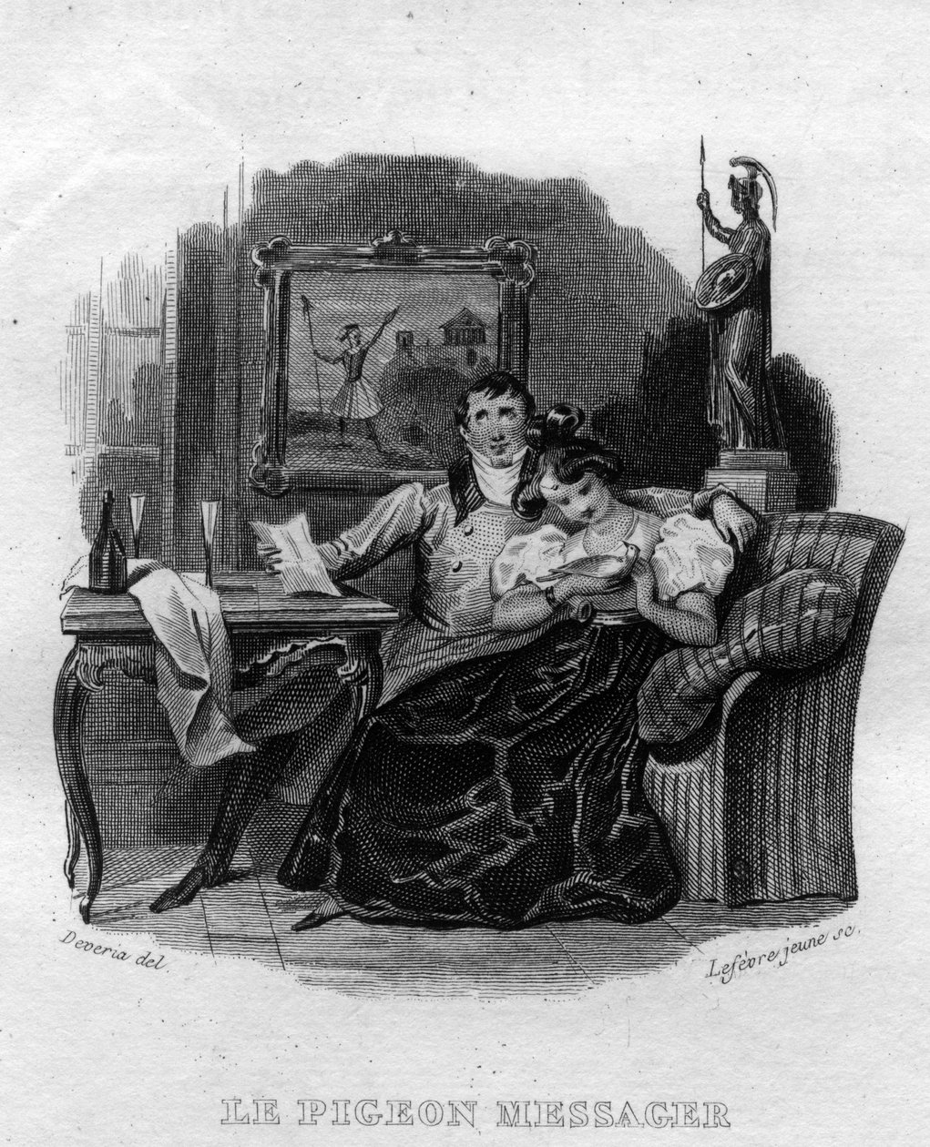 Sanansaattajakyyhkynen Chanson de Beranger teoksessa "Oeuvres valmistuu" (1834) Pierre Jean de Beranger (1780-1857), ranskalainen runoilija ja lauluntekijä. tekijältä French School