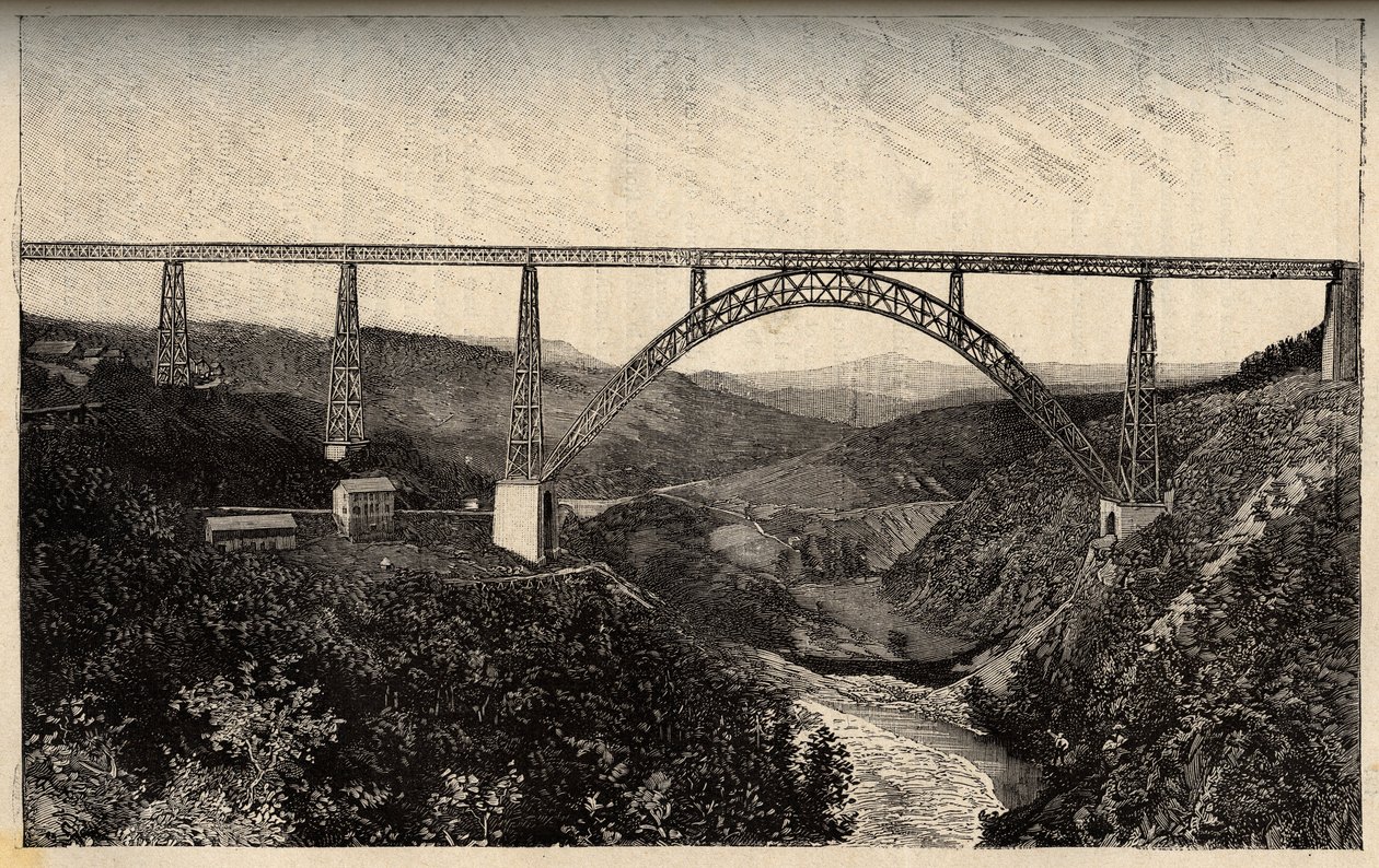 Garabitin maasilta - Cantal - Auvergne-Rhône-Alpes - kaiverrus "" PATRIE" - PACUREQUIREQUE RANSKAN KUVAUS 6 NÄTEESSÄ LUCIEN HUARD - 1800-luvun loppu tekijältä French School