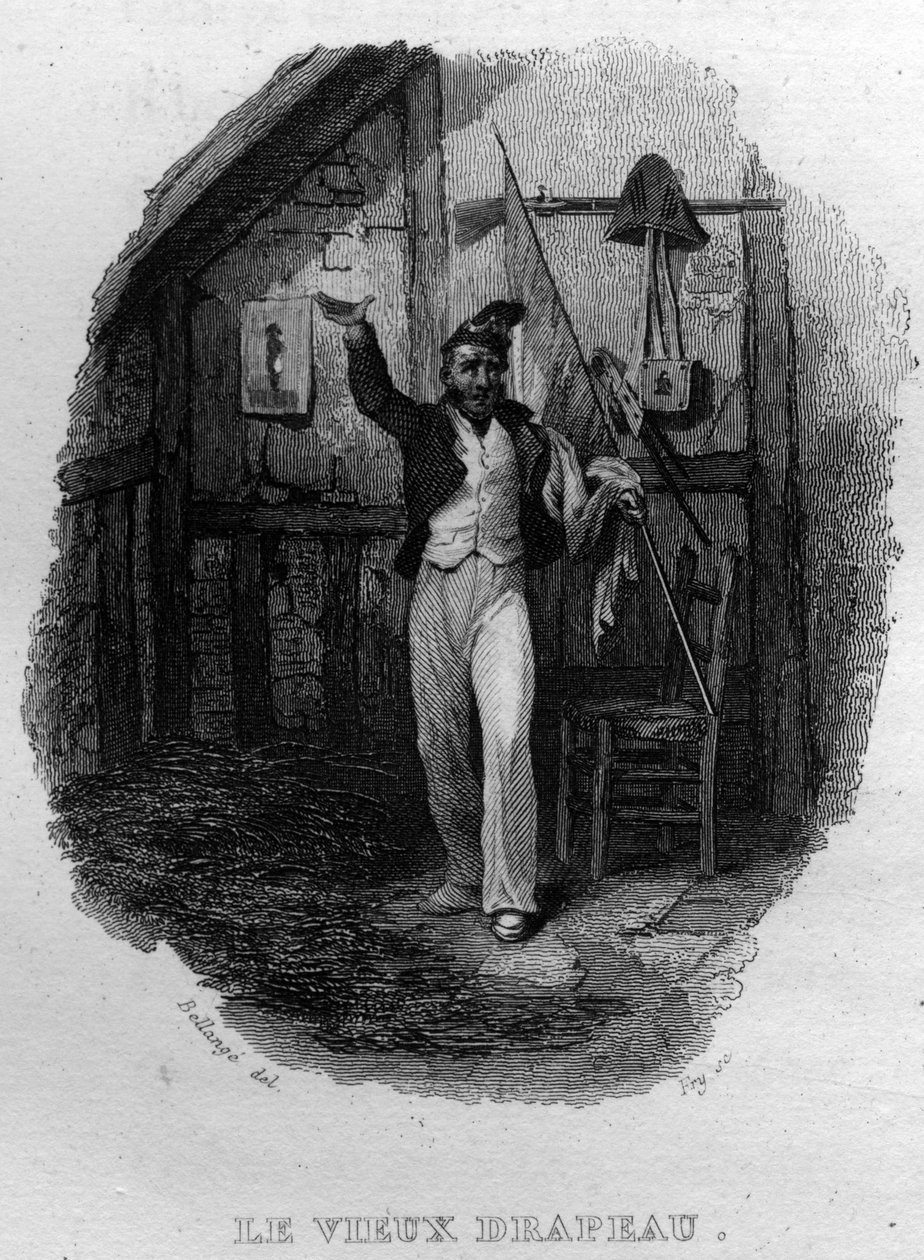 Vanha lippu Chanson de Berangerin Pierre Jean de Berangerin (1780-1857), ranskalaisen runoilijan ja lauluntekijän teoksessa ”Teokset valmistuu” (1834). tekijältä French School