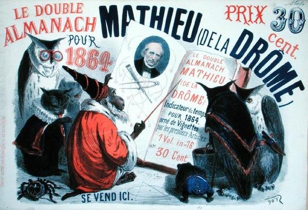 Oppitut eläimet, kansi "Le Double Almanach Mathieu de la Drome" tekijältä French School