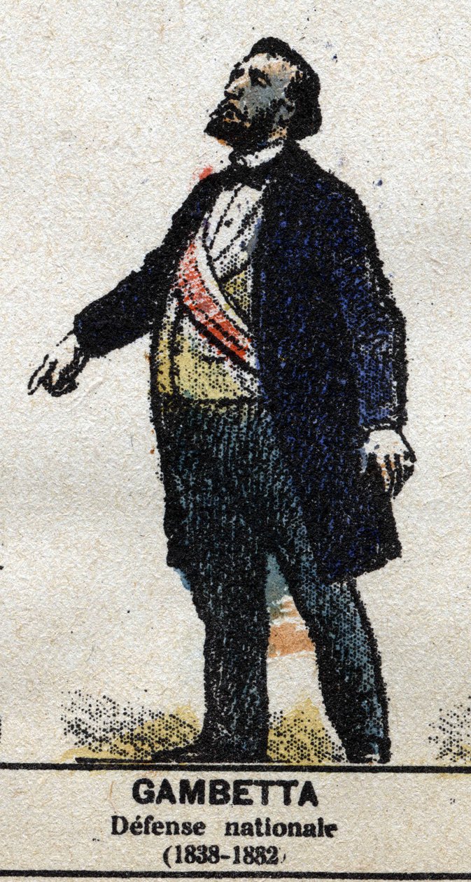 Leon Gambetta (1838-1882), ranskalainen poliitikko. Teoksessa ”” Galeriede Ranskan kuninkaat ja kuningattaret ja maineikkaat hahmot vuosina 1643–1895”” Kuva epinalista. tekijältä French School