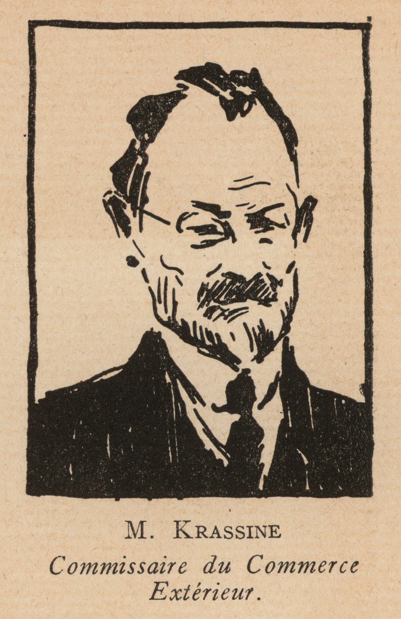 Leonid Krasin, venäläinen bolševikkivallankumouksellinen poliitikko ja ulkomaankaupan kansankomissaari (litografia). tekijältä French School