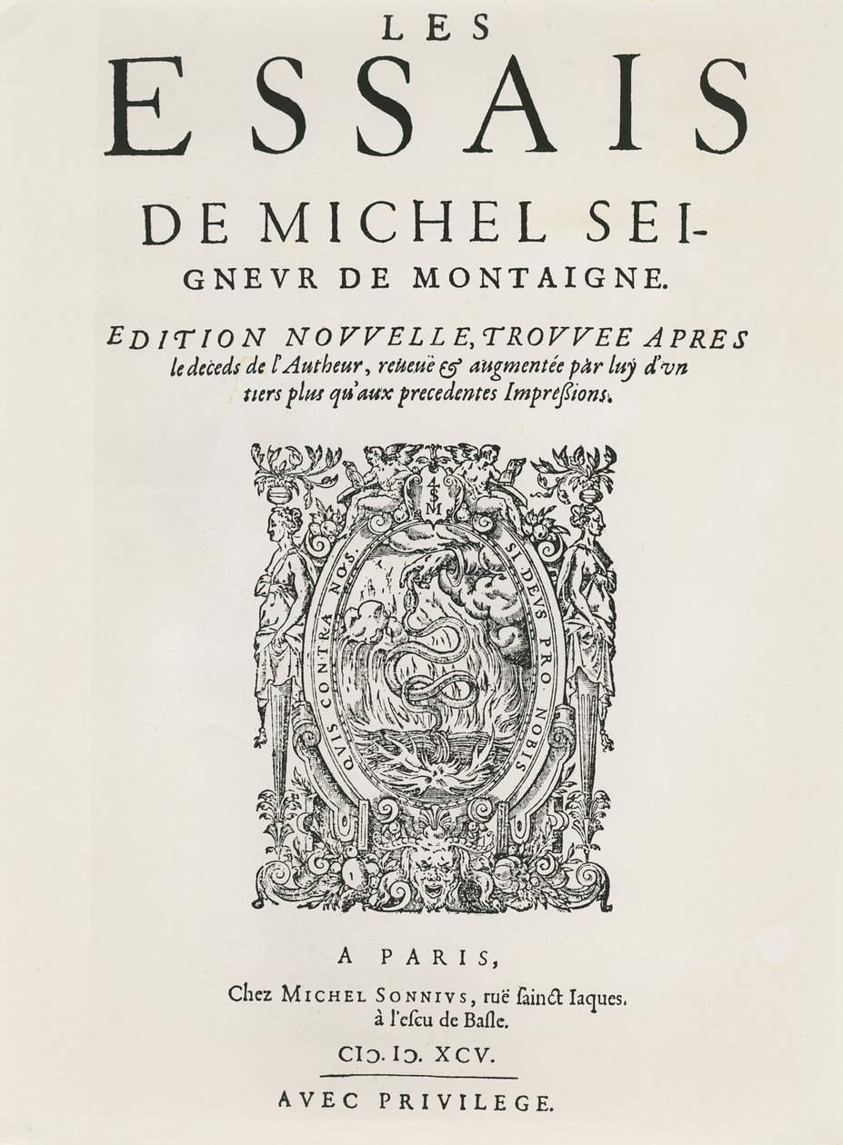 Les Essais, Michel de Montaigne, julkaistu 1595 (kaiverrus) tekijältä French School
