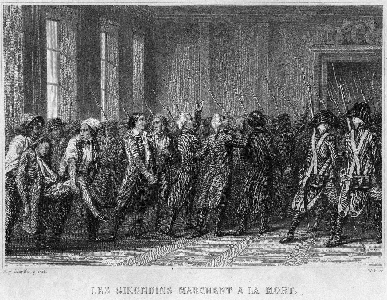 Les Girondins marssi kuolemaan - Thiersin "" Revolution francaise" -kirjassa. 1800-luvulla tekijältä French School