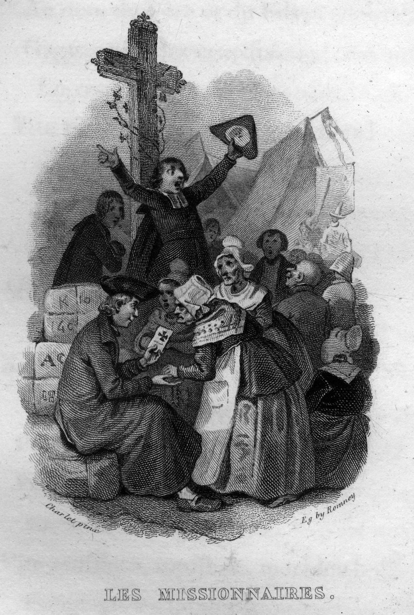Les Missionnaires Chanson de Beranger, ranskalaisen runoilijan ja lauluntekijän Pierre Jean de Berangerin (1780-1857) teoksessa "Oeuvres valmistuu" (1834). tekijältä French School