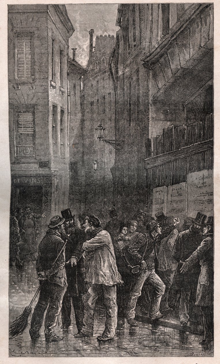 Les Posters - Pariisin ihmiset heräävät löytääkseen julkisia ilmoituksia kaikilta seiniltä, jotka kertovat heille vallankaappauksesta 2. joulukuuta 1851 - kirjassa "" Histoire d