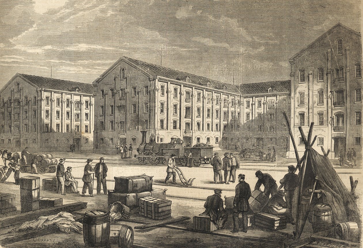 Les docks de Rouen en en 1866 - Rouenin telakat vuonna 1866 - kaiverrus tekijältä French School