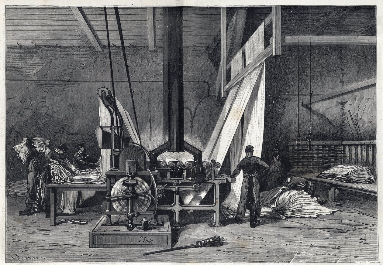 Suuret tehtaat - Dyeing erie Boutarel Clichy la Garennessa - Le mesh des Etoffes - kaiverrus vuodelta 1869 tekijältä French School
