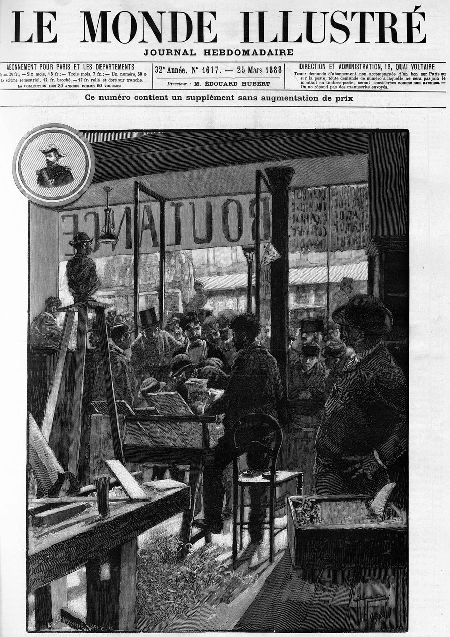 Boulangistien mielenosoitukset Pariisissa, "Le Monde illustrious" -lehdessä vuonna 1888. tekijältä French School