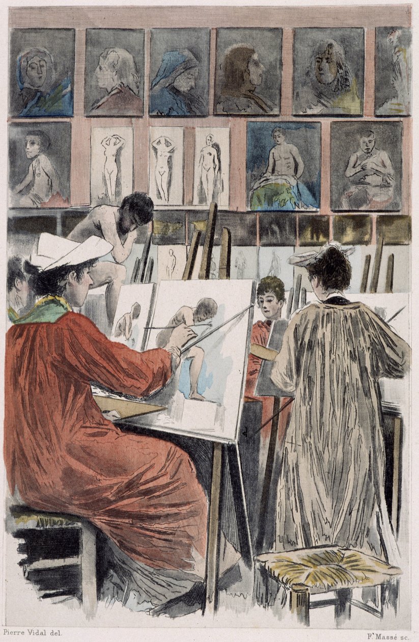 Les paintresses: atelier de dames - in "" Nos contemporains "" by Pierre Vidal tekijältä French School