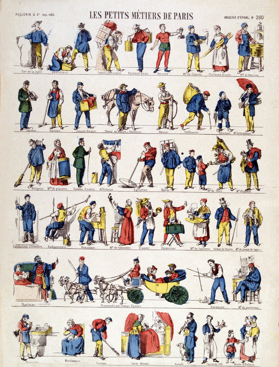Les petits metiers de Paris, kuva 1800-luvun Epinalista (kaiverrus) tekijältä French School