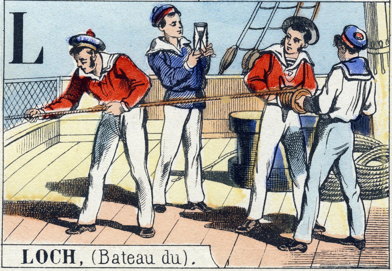 Kirjain L loch . Laivaston aakkoset. Epinaalinen kuva, 1800-luvun loppu. Stensiilinvärinen puukaiverrus tekijältä French School