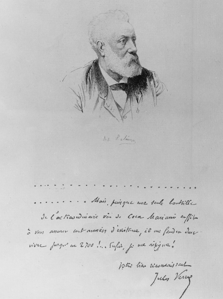 Jules Vernen kirje, jossa kirjailijan muotokuva (1828-1905). tekijältä French School