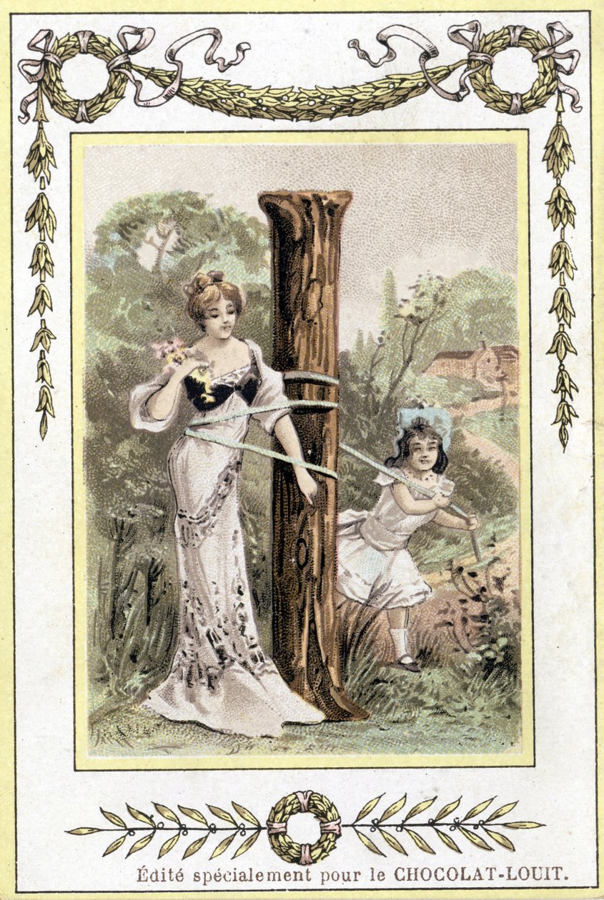Kirje, joka edustaa soittavaa äitiä ja tytärtä, 1800-luvun loppu (kromolitografia) tekijältä French School