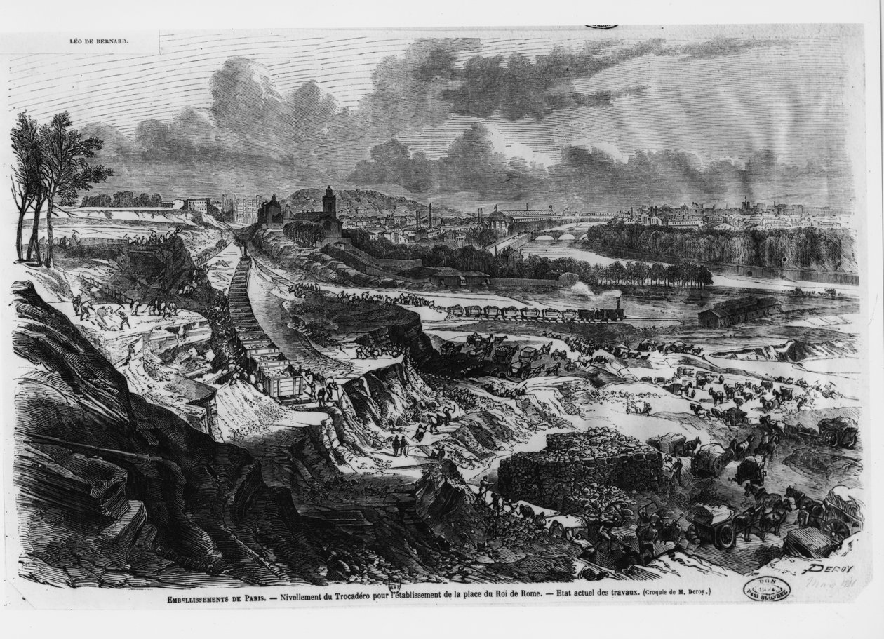 Chaillot-kukkulan tasoitus Roi de Rome -paikan rakentamista varten 1812-1313 tekijältä French School