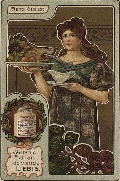 Liebig italialainen kuvitettu ruokakortti, 1900-luvun alku tekijältä French School