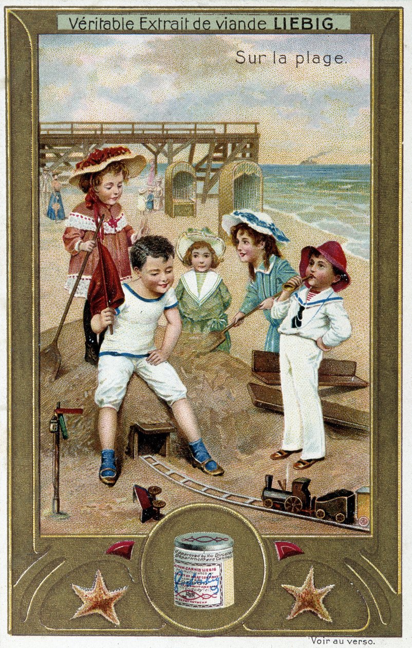 Liebig kromolitografiasarja "" Beach Game"" lapsille. sd. 1800-luvulla tekijältä French School