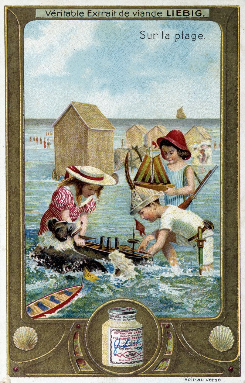 Liebig kromolitografiasarja "" Beach Game"" lapsille. sd. 1800-luvulla tekijältä French School