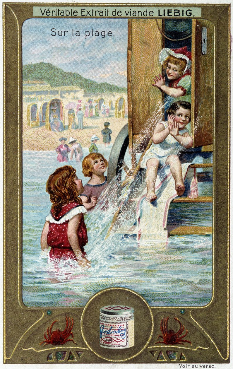 Liebigin kromolitografiasarja "Beach Game" lasten. sd. 1800-luku tekijältä French School
