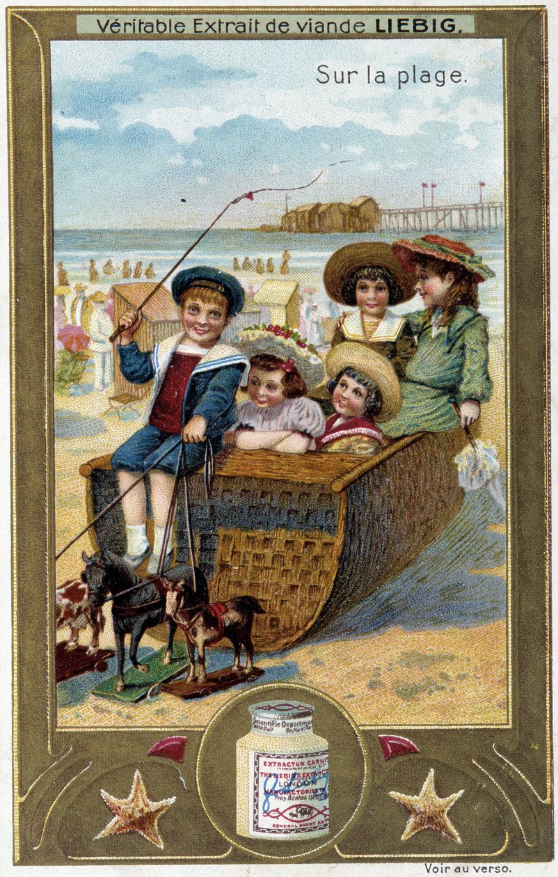 Liebigin kromolitografiasarja "Beach Game" lasten. sd. 1800-luku tekijältä French School