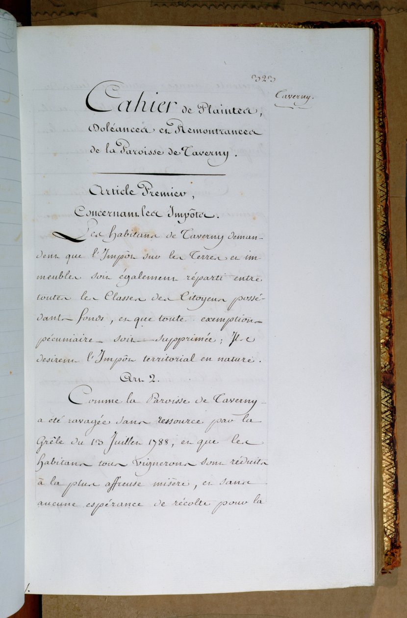Luettelo Tavernyn seurakunnan kuningas Ludvig XVI:lle (1754-1793) osoittamista valituksista ja vaatimuksista, huhtikuu 1789 tekijältä French School
