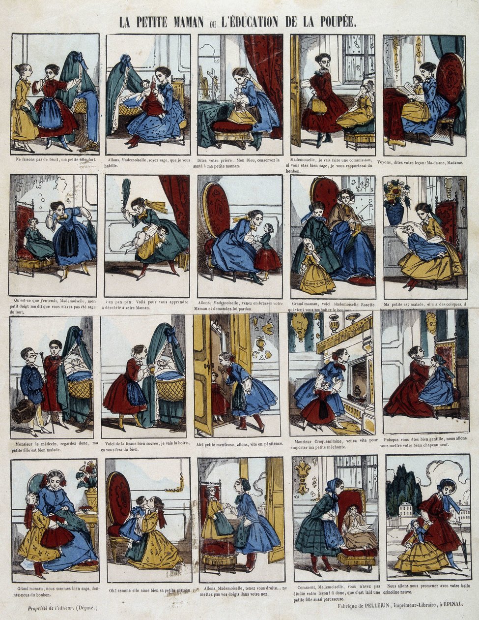 Pikku äiti "" Nuken koulutus". Kuva yrityksestä Epinal, sd. 1800-luvulla. tekijältä French School