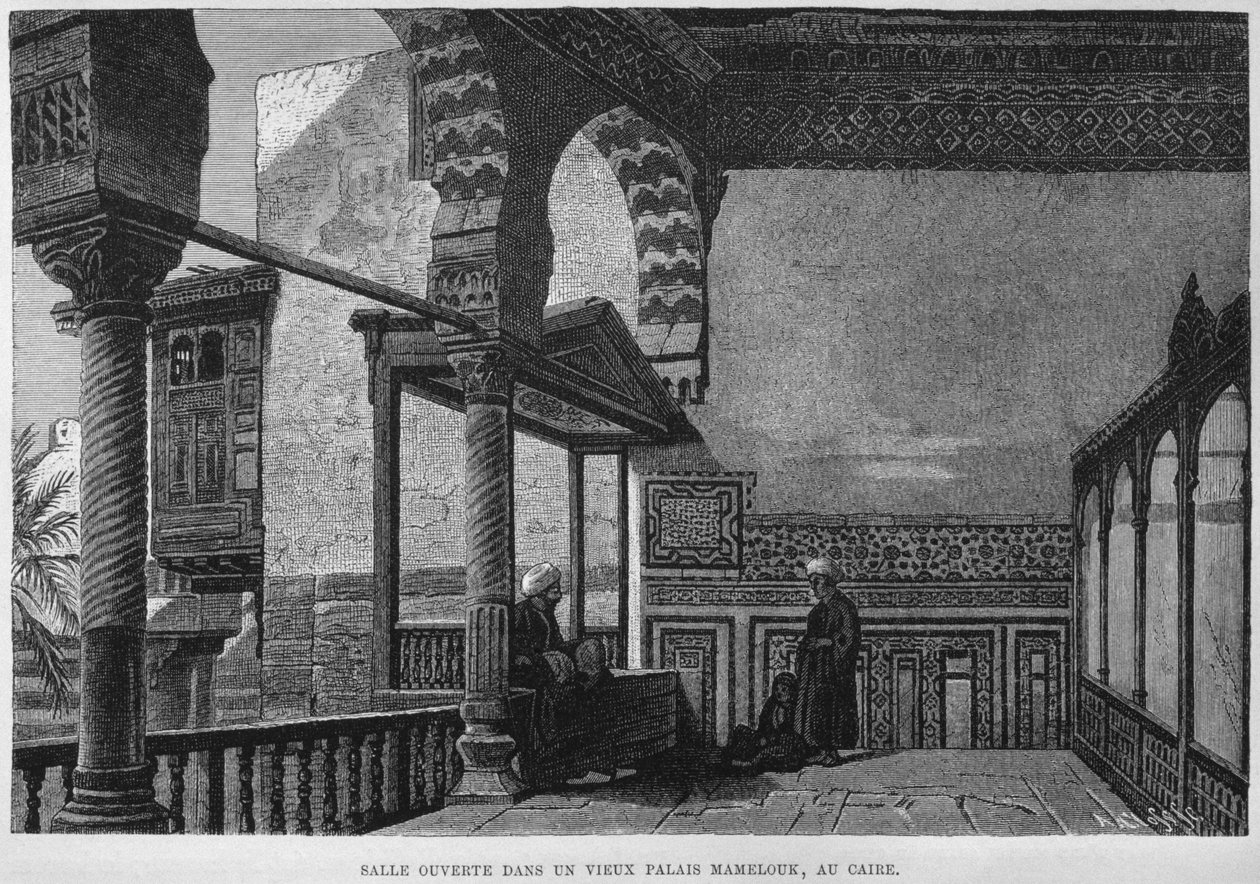 Memlook Radnau Beysin talon loggia, Kairo, Georg Moritz Ebersin (1837-98) LEgypte, 1881 (bw-kaiverrus) tekijältä French School